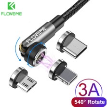 Papajack Floveme 540 Döndür Manyetik Kablo 3A USB C Kablosu iPhone 12 11 Hızlı Tip C Mikro USB Kablosu Xiaomi 10 S Veri Şarj Kablosu (Yurt Dışından)