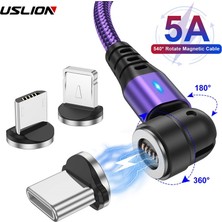 Papajack Uslıon 540 Döndür 5A Manyetik Kablo Hızlı Şarj Mikro USB Tip C Kablo iPhone Xiaomi Için Mıknatıs Şarj Cihazı Tel Kablosu USB Kablosu (Yurt Dışından)