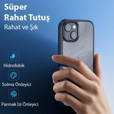 Coofbe Darbe Emici Solmaz Parmak Izi Bırakmaz Hidrofobik Lens Korumalı Apple iPhone 15 Plus Kılıf Buzlu Kılıf