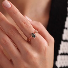 Sembol Gold Moss Agate Altın Yüzük Rose