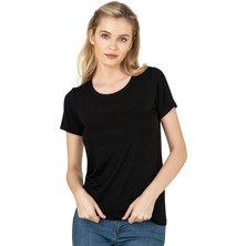 Özkan Underwear Özkan 26976 Kadın Viskon Kısa Kollu Yuvarlak Yaka T-Shirt