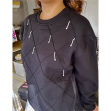 NN Design Taş Detaylı Siyah Gömlek Sweatshirt