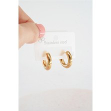 By Zeyna Aksesuar Kadın Vip Seri 316 L Paslanmaz Çelik Bombeli 1.8 cm Halka Küpe