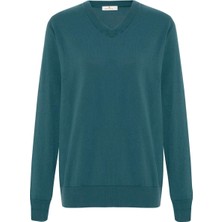 Peraluna Mateo V Neck Pullover Yumuşak Tuşeli Mevsimlik Erkek Triko Kazak - Turkuaz