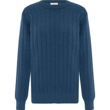 Peraluna Zacha 'o Neck' Pullover Üç Boyut Çizgili Bisiklet Yaka Mevsimlik Erkek Triko Kazak - Mavi