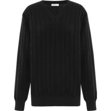 Peraluna Zacha 'v Neck' Neck Pullover Üç Boyut Çizgili Mevsimlik Erkek Triko Kazak - Gri