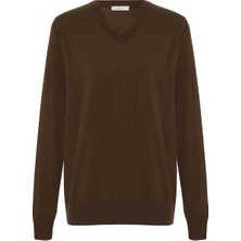 Peraluna Mateo V Neck Pullover Yumuşak Tuşeli Mevsimlik Erkek Triko Kazak - Kahve