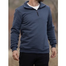Huğlu Outdoor Mavi Yarım Fermuarlı Sweatshirt