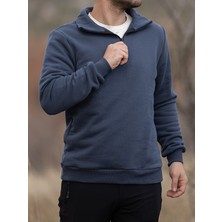 Huğlu Outdoor Mavi Yarım Fermuarlı Sweatshirt