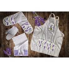 Sister Home Design Lavanta Desen 4’lü Mutfak Seti ; Mutfak Önlüğü, Fırın Eldiveni, El Havlusu ve Tutacak Takımı 4lü-Mutfak-Seti