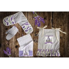 Sister Home Design Lavanta Desen 4’lü Mutfak Seti ; Fırın Önlüğü, Fırın Eldiveni, El Havlusu ve Tutacak Takımı