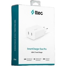 Ttec T.tec 2SCG01B Smartcharger Duo Pro Gan 50W Pd Seyahat Hızlı Şarj Aleti Usb-C + Usb-C Beyaz