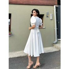 Küçüğüm Butik Karpuz Kol Kloş Midi Boy Krep Elbise