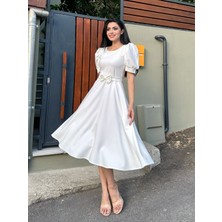 Küçüğüm Butik Karpuz Kol Kloş Midi Boy Krep Elbise