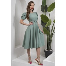 Küçüğüm Butik Karpuz Kol Kloş Midi Boy Krep Elbise