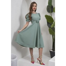 Küçüğüm Butik Karpuz Kol Kloş Midi Boy Krep Elbise