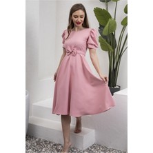 Küçüğüm Butik Karpuz Kol Kloş Midi Boy Krep Elbise