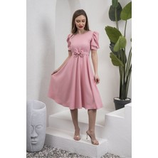 Küçüğüm Butik Karpuz Kol Kloş Midi Boy Krep Elbise