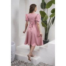 Küçüğüm Butik Karpuz Kol Kloş Midi Boy Krep Elbise