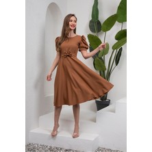 Küçüğüm Butik Karpuz Kol Kloş Midi Boy Krep Elbise