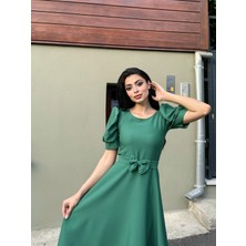 Küçüğüm Butik Karpuz Kol Kloş Midi Boy Krep Elbise