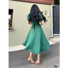 Küçüğüm Butik Karpuz Kol Kloş Midi Boy Krep Elbise