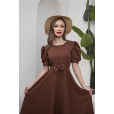 Küçüğüm Butik Karpuz Kol Kloş Midi Boy Krep Elbise