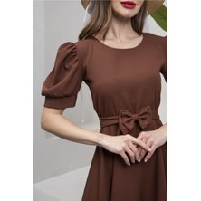 Küçüğüm Butik Karpuz Kol Kloş Midi Boy Krep Elbise
