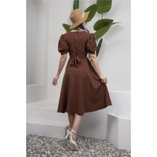Küçüğüm Butik Karpuz Kol Kloş Midi Boy Krep Elbise
