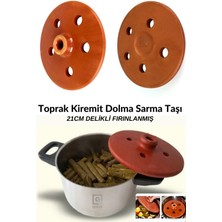 Qniay Kiremit Toprak Dolma Sarma Taşı Kapağı Büyük 21cm Sırlı Delikli Fırınlanmış Yaprak Sarma Dolma Taşı