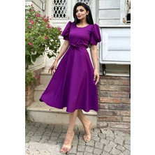 Küçüğüm Butik Karpuz Kol Kloş Midi Boy Krep Elbise