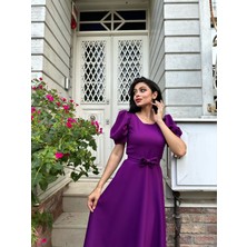 Küçüğüm Butik Karpuz Kol Kloş Midi Boy Krep Elbise