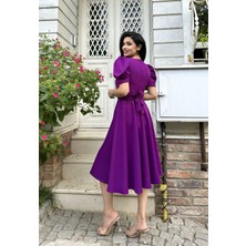 Küçüğüm Butik Karpuz Kol Kloş Midi Boy Krep Elbise