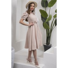 Küçüğüm Butik Karpuz Kol Kloş Midi Boy Krep Elbise
