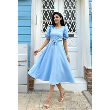 Küçüğüm Butik Karpuz Kol Kloş Midi Boy Krep Elbise