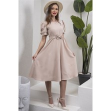 Küçüğüm Butik Karpuz Kol Kloş Midi Boy Krep Elbise