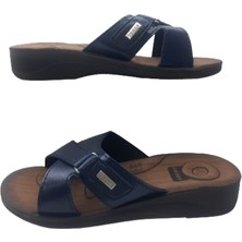 Gezer Kadın Lacivert Ortapedik Çapraz Bantlı Yürüyüş Terlik GZR7799