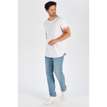 Peraluna Kol Ucu Baskılı Uzun Erkek T-Shirt - Beyaz