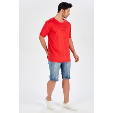 Peraluna Göğüs Fermuarlı Uzun Erkek T-Shirt - Kırmızı