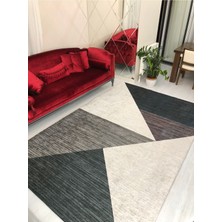 Meka Yeni Piramit Lacivert Gri Krem Lastikli Kadife Halı Örtüsü