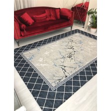 Meka Lacivert Piramit Model Antibakteriyel Lastikli Kadife Halı Örtüsü Yıkanabilir Modern 155 x 235 cm