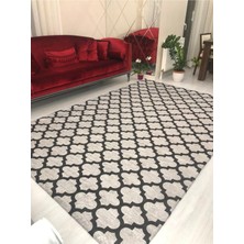Meka Damla Siyah Füme Model Ipek Kadife Lastikli Halı Örtüsü