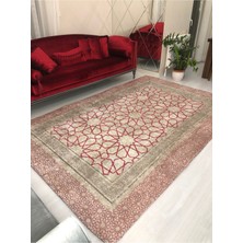 Meka Pembe Çini Model Ipek Kadife Lastikli Halı Örtüsü