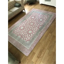 Meka Pembe Çini Model Ipek Kadife Lastikli Halı Örtüsü