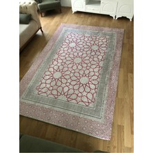 Meka Pembe Çini Model Ipek Kadife Lastikli Halı Örtüsü