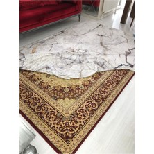 Meka Beyaz Mermer Model Ipek Kadife Lastikli Halı Örtüsü