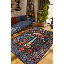 Homshtag Art Deco Mantar Vintage Halı Görünümlü Dijital Baskı Renkli Halı Rustik Çiçekli Halı
