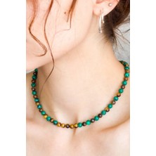 NBS Beautiful Naturel Stones Kaplan Gözü, Malahit Şık Doğal Taş 6 mm Kolye