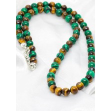 NBS Beautiful Naturel Stones Kaplan Gözü, Malahit Şık Doğal Taş 6 mm Kolye