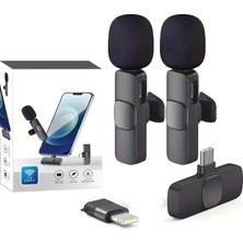 Megamus Type C,ıphone, IPad Için 2-In-1 Profesyonel Kablosuz Yaka Mikrofonu-Röportaj,vlog